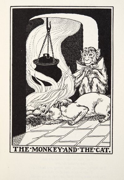 Apan och katten, från Fontaine Fables, pub. 1905 av Percy J. Billingshurst