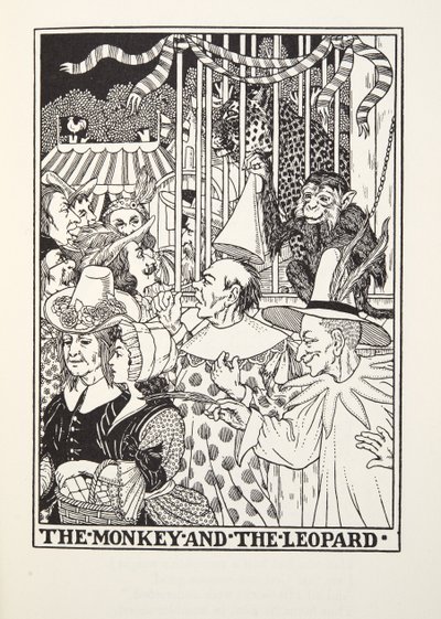 The Monkey and the Leopard, från Fontaine Fables, pub. 1905 av Percy J. Billingshurst