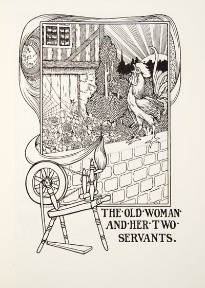 Den gamla kvinnan och hennes två tjänare, från Fontaine Fables, pub. 1905 (gravyr) av Percy J. Billingshurst