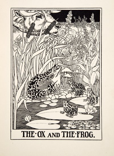 Oxen och grodan, från Aesops hundra fabler, pub.1903 av Percy J. Billingshurst