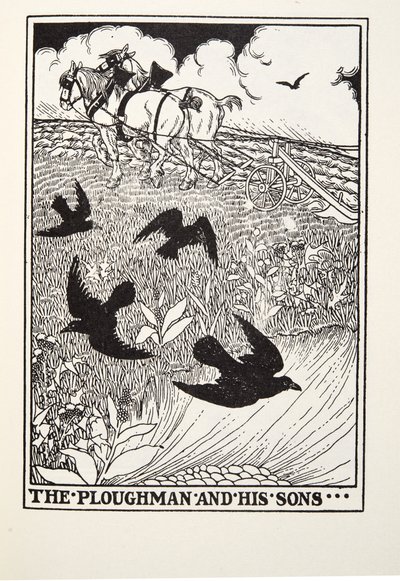 Plogmannen och hans söner, från Fontaine Fables, pub. 1905 av Percy J. Billingshurst