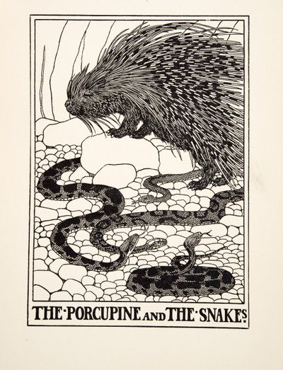 Porcupine and the Snakes, från A Hundred Fables of Aesop, pub.1903 (gravyr) av Percy J. Billingshurst