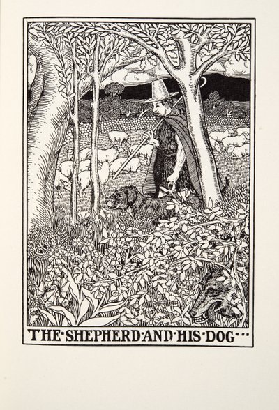 Herden och hans hund, från Fontaine Fables, pub. 1905 av Percy J. Billingshurst