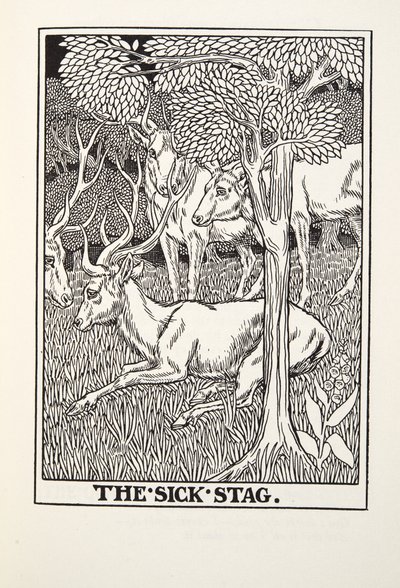 The Sick Stag, från Fontaine Fables, pub. 1905 av Percy J. Billingshurst