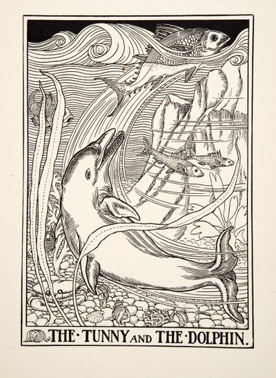 The Tunny and the Dolphin, från A Hundred Fables of Aesop, pub.1903 av Percy J. Billingshurst