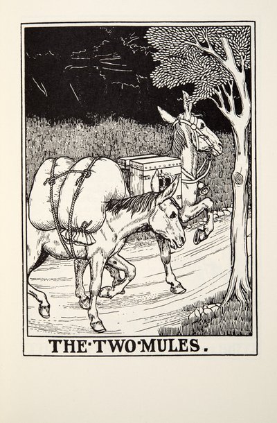 The Two Mules, från Fontaine Fables, pub. 1905 av Percy J. Billingshurst