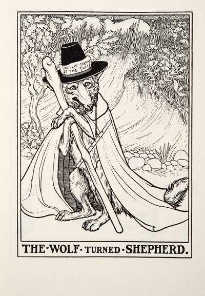The Wolf Turned Shepherd, från Fontaine Fables, pub. 1905 av Percy J. Billingshurst