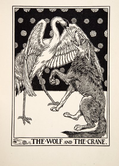 The Wolf and the Crane, från A Hundred Fables of Aesop, pub.1903 av Percy J. Billingshurst