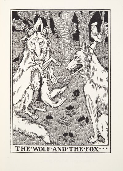 Vargen och räven, från Fontaine Fables, pub. 1905 av Percy J. Billingshurst