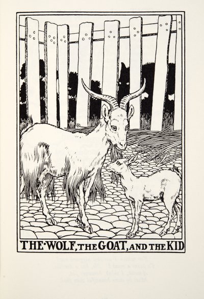The Wolf, the Goat and the Kid, från Fontaine Fables, pub. 1905 av Percy J. Billingshurst