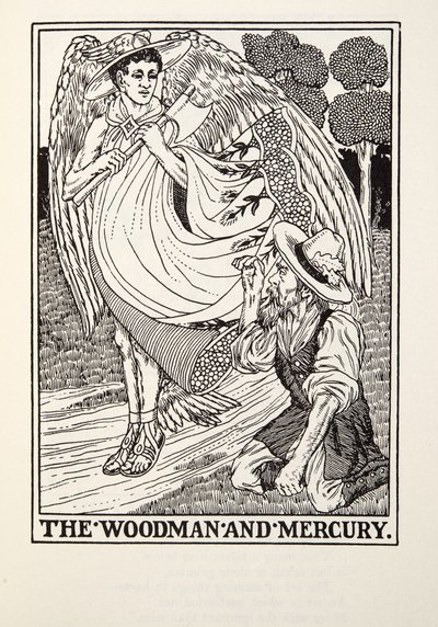The Woodman and Mercury, från Fontaine Fables, pub. 1905 av Percy J. Billingshurst