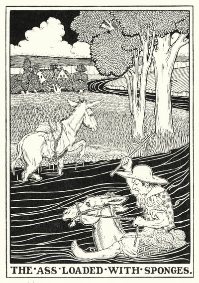 Fables of La Fontaine: Rumpan laddad med svampar (litho) av Percy James Billinghurst