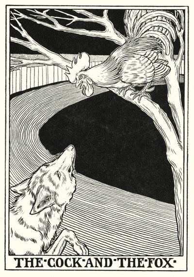 Fables of La Fontaine: Hanen och räven (litho) av Percy James Billinghurst