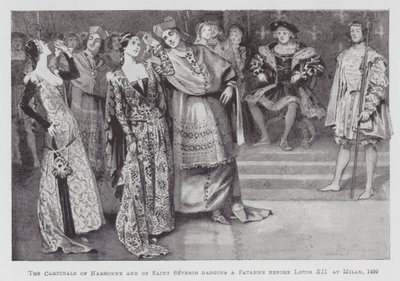 Dans: Kardinalerna från Narbonne och Saint Severin dansar en Pavanne före Ludvig XII i Milano av Percy Macquoid