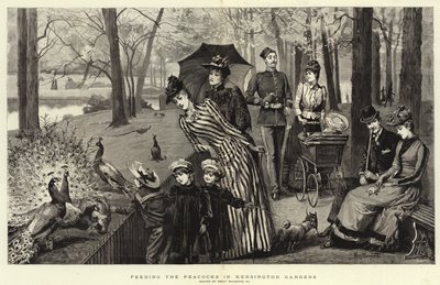 Mata påfåglarna i Kensington Gardens (gravyr) av Percy Macquoid