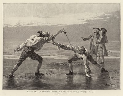 Typer av gammalt svärdsmannaskap, en duell med små svärd 1760 av Percy Macquoid