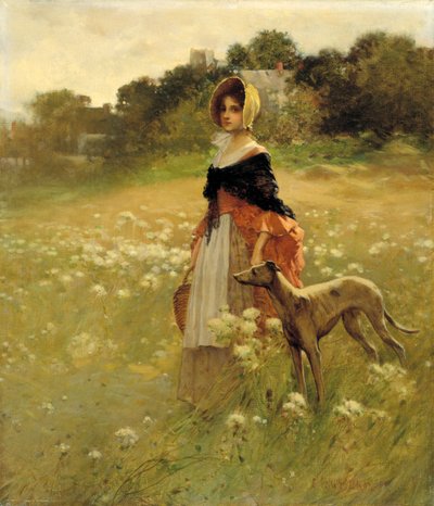Ung flicka och hund, 1890. av Percy Moran