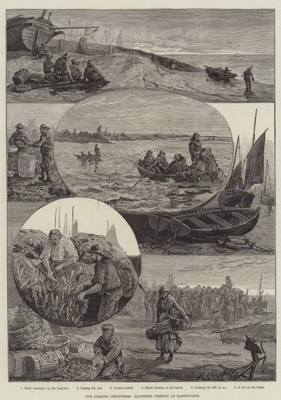 Vår fiskeindustri, makrillfiske i Eastbourne (gravyr) av Percy Robert Craft