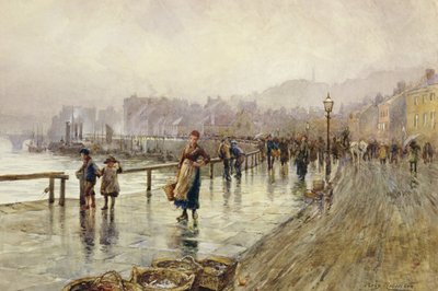 En våt dag i Whitby (akvarell på papper) av Percy Robertson