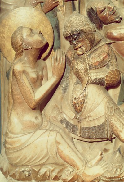Den heliga Theklas martyrskap, detalj från högaltaret (alabaster) av Pere Johan