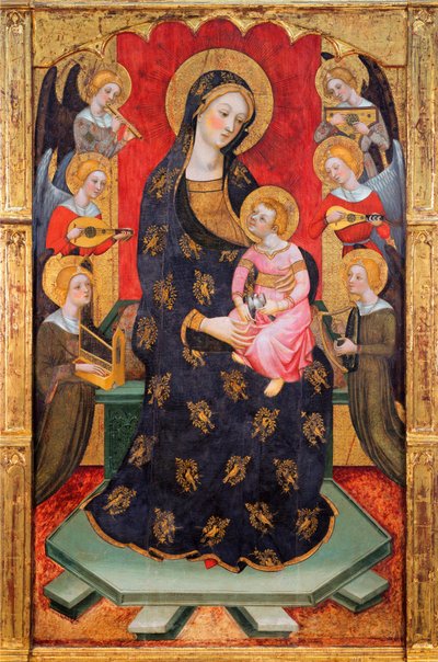 Madonna och barn med musikeränglar - Madonna med änglar som spelar musik - Målning av Pere (Pedro) Serra (aktiv ca 1357-1406), ca 1380 - Tempera på panel - Museu Nacional d