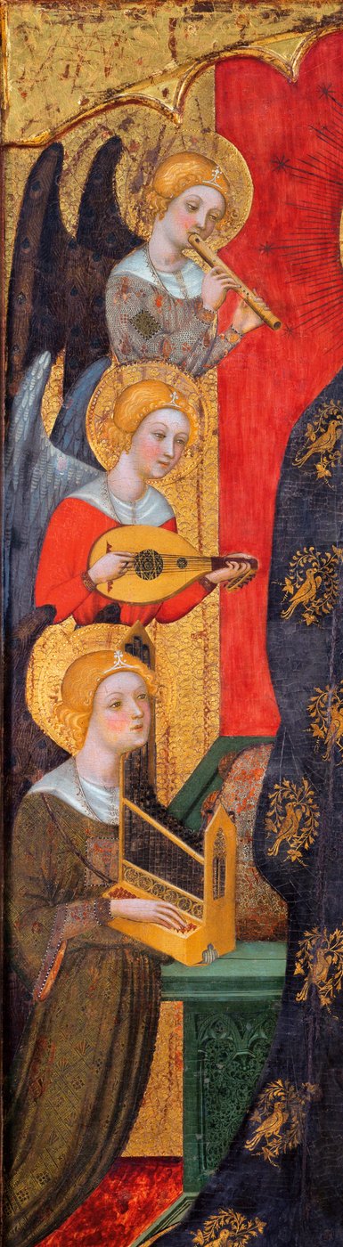 Madonna omgiven av musikeränglar - Detalj av änglar - Madonna med änglar som spelar musik (Detalj) - Målning av Pere Serra (aktiv ca 1357-1406), ca 1380 - Tempera på panel - Museu Nacional d
