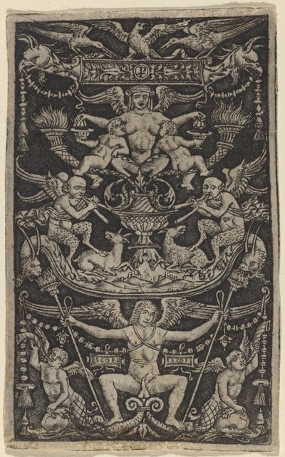 Panel av prydnad med en Satyress som matar två barn av Peregrino da Cesena