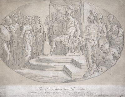 Alexandre et Timoclee, graverad av Nicolas Lesueur (1691-1764) (litografi) av Perino del Vaga