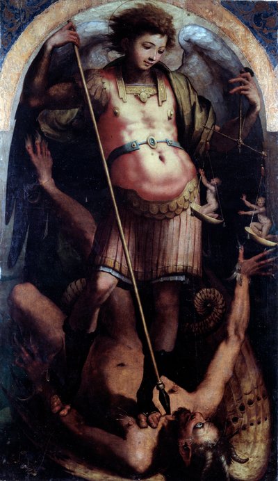St Michael, Central panel (olja på trä, ca 1535) av Perino del Vaga