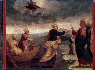 The Calling of Saints Peter and Andrew, detalj (olja på panel av Perino del Vaga