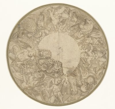 Design för basen av en rund utställningsskål av Perino del Vaga (attributed to)