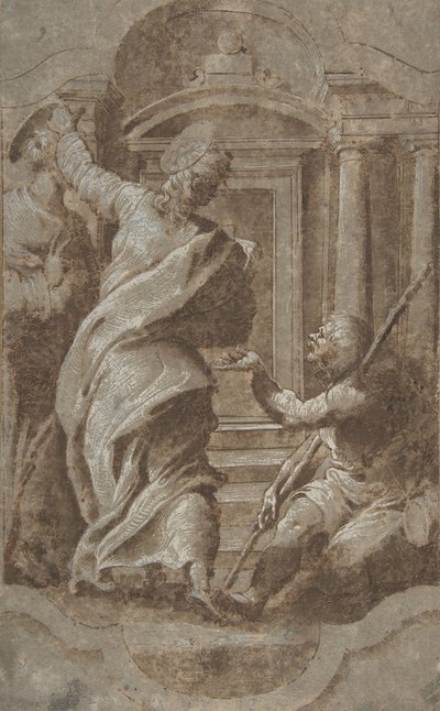 De heliga Petrus och Johannes botar en krympling vid templets port, 1501-47. av Perino del Vaga