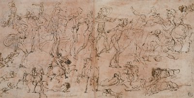 Studier av krigare, ryttare och lejon, 1528-33 av Perino del Vaga