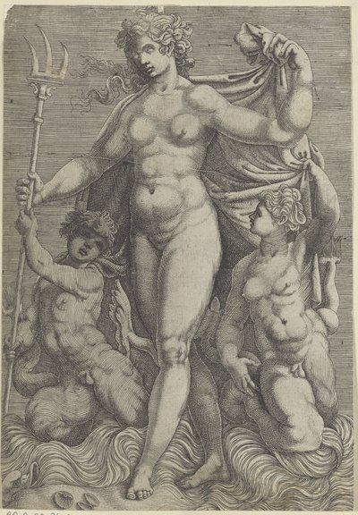 Thetis med två tritoner Neptunus och Thetis med havsgudar och sjöhästar (serietitel) av Perino del Vaga