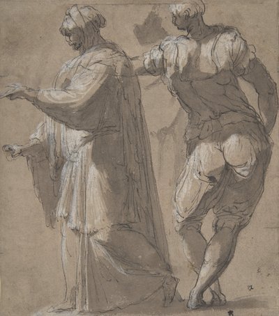 Två stående mansfigurer, 1501-47. av Perino del Vaga