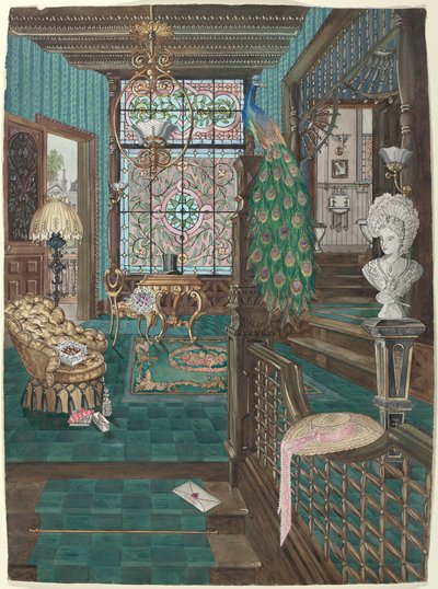 Andra våningens trappavsats och hall, 19351942. av Perkins Harnly