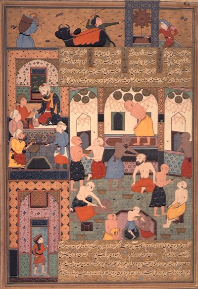 A Bath Scan, från Firdausis "Shahnama" av Persian School