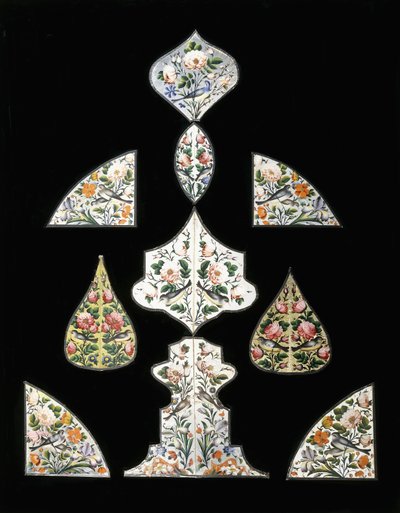 En grupp om tio Qajar-spegelmålningar, dekorerade med olika blommor och sittande fåglar, tidigt 1800-tal av Persian School