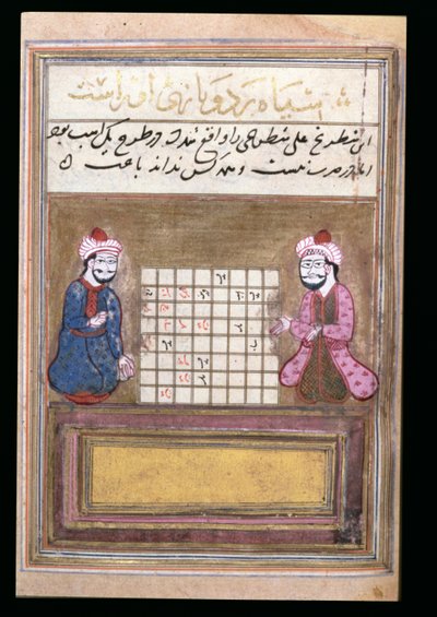 Schackspelare, sida från en avhandling om schack, tidig safavid, andra hälften av 1500-talet (bläck på papper) av Persian School