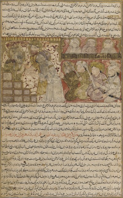 Folio från Tarikhnama (Historias bok) av Balami: Valet av Othman till kalifatet Medina, ca 1300 (ogenomskinlig akvarell, bläck och guld på papper) av Persian School
