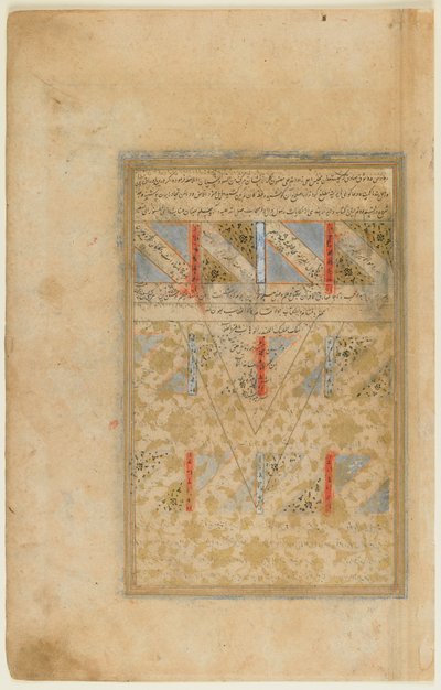 Folio från en Rawdat al-safa (Renhetens trädgård) av Mirkhwand (d.1498) Shiraz, Iran, Safavidperioden, 1571-72 (ogenomskinlig akvarell, bläck och guld på papper) av Persian School
