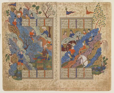 Gudarz dödar Piran på berget från en Shahnama av Persian School