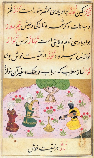 Or.3299 f.279 Musiker som spelar en låt (nava) av Persian School