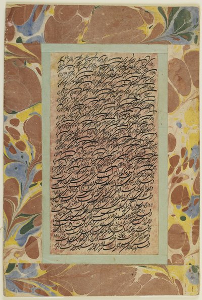 Sida med kalligrafi, fristående albumfolio, 1800-talet (bläck på papper monterat på kartong) av Persian School
