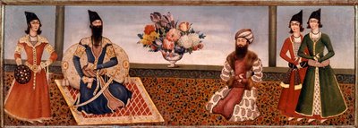 Den persiske kungen Fath Ali Shah (1771-1834) omger medlemmar av sitt hov Målning av Shiraz-skolan (Shiraz) (1800-talet) Teheran, Foroughi Collection av Persian School