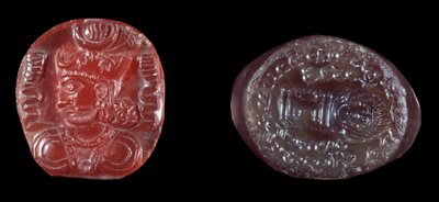 Persisk konst: kamé av Kavadh I (eller Qobad, Kobad, Kabad) (488-496 e.Kr.) kung av det andra persiska imperiet och agatstämpel från sassanidperioden. 5:e eller 6:e århundradet e.Kr. Paris, B.N. av Persian School