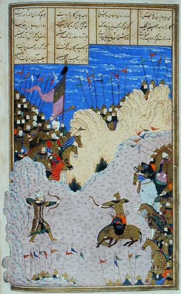 Rustam skjuter Ashkabus och hans häst, illustration från 