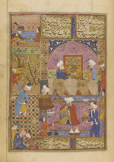 Scen i en krog från en Divan av Hafiz, ca 1552-53 av Persian School