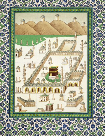 Schematisk vy av Mecka, som visar Quabah, från en bok om persisk keramik (tryck) av Persian School