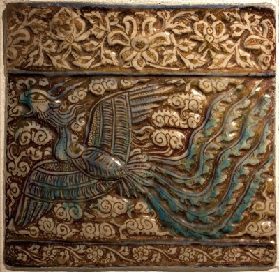 Simurgh (Simorgh eller Senmurw) - Azulejos - Faience de Kashan (Persien), period Ilkhanide, början av 1300-talet (kakel, gjuten keramik, lyster och underglasyr målade, Persien, Kashan, tidigt 1300-tal, Ilkhanidperiod) - Musee Calouste Gulbenkian, Lissabon  av Persian School